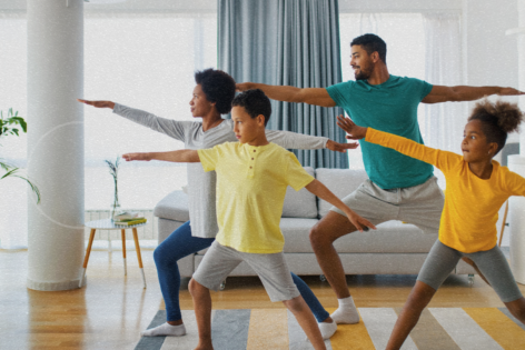 Family of four stretching