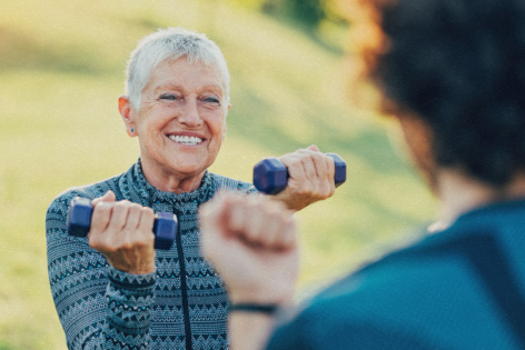 Woman holding hand weights