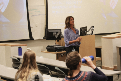 Gina Lokna speaking to students