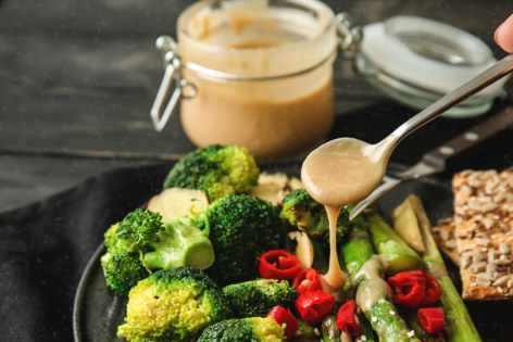 Tahini sauce on vegetables